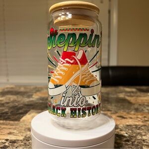 Steppin' Into Black History Glass 16 oz Tumbler with Bamboo Lid